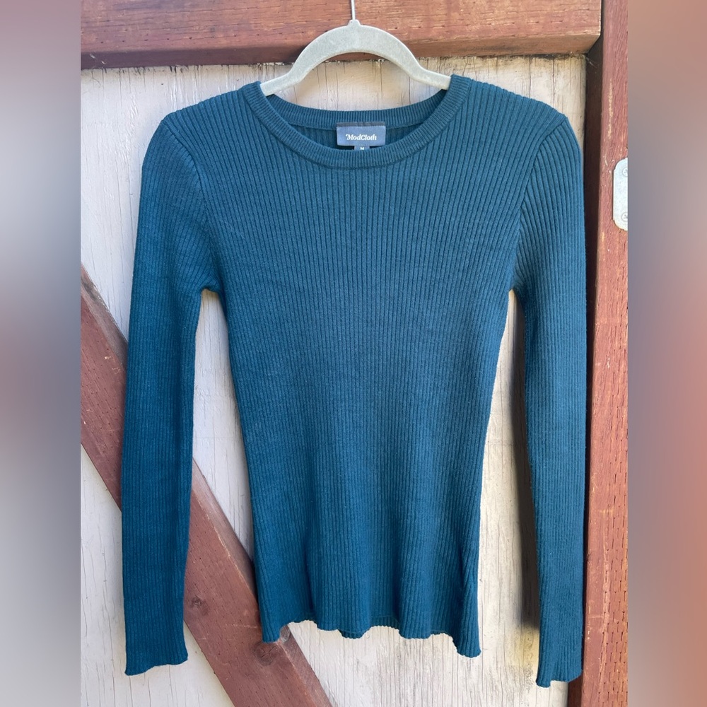 Modcloth Ribbed Crewneck Teal Sweater